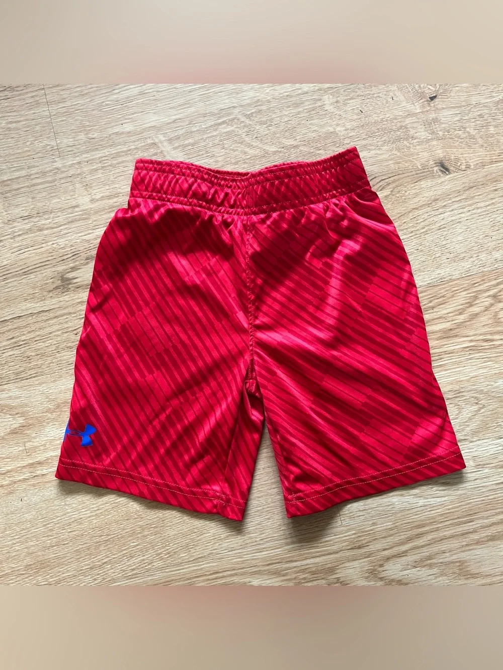 Under Armour Red Boys' Athletic Shorts with Blue Logo 5
